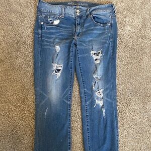 American Eagle Women's Ripped Blue Super Stretch Jeans